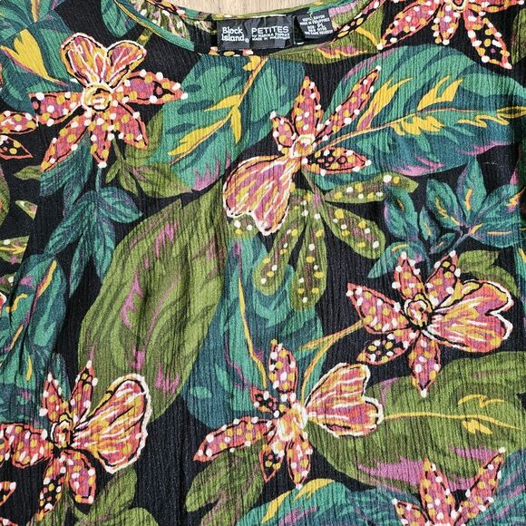 Vts. Block Island Petites Women's PL Top s Green Leaf & Floral Blouse 100% Rayon - Picture 5 of 7